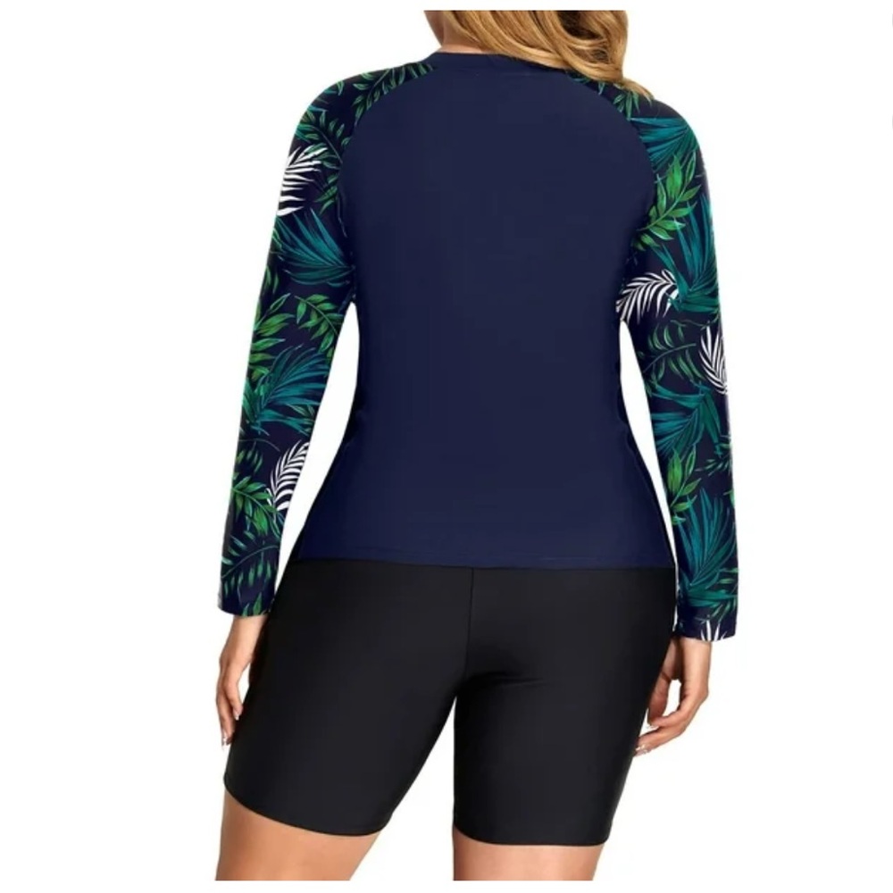 Rivelino Plus Size 2 Piece Rash Guard Long Sleeve Swimsuits with Capris nwot - Picture 2 of 8